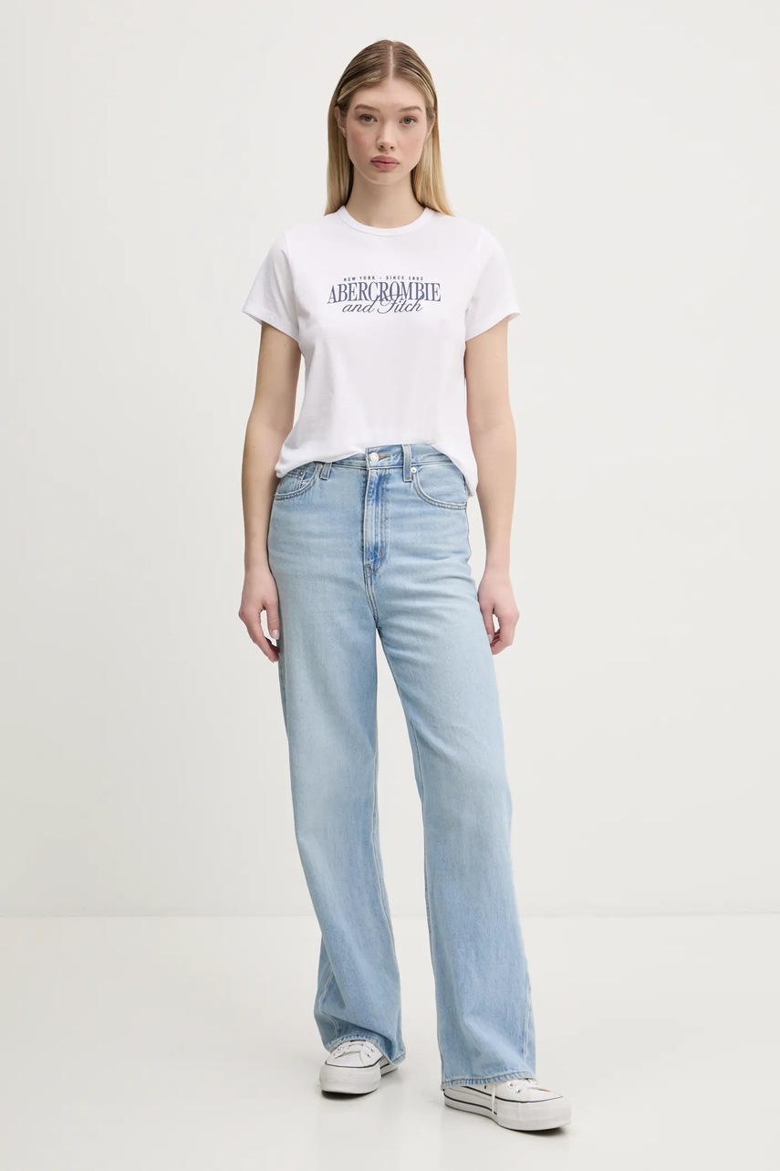 Βαμβακερό μπλουζάκι Abercrombie & Fitch γυναικείο, χρώμα: άσπρο, KI185-5058 φωτογραφία