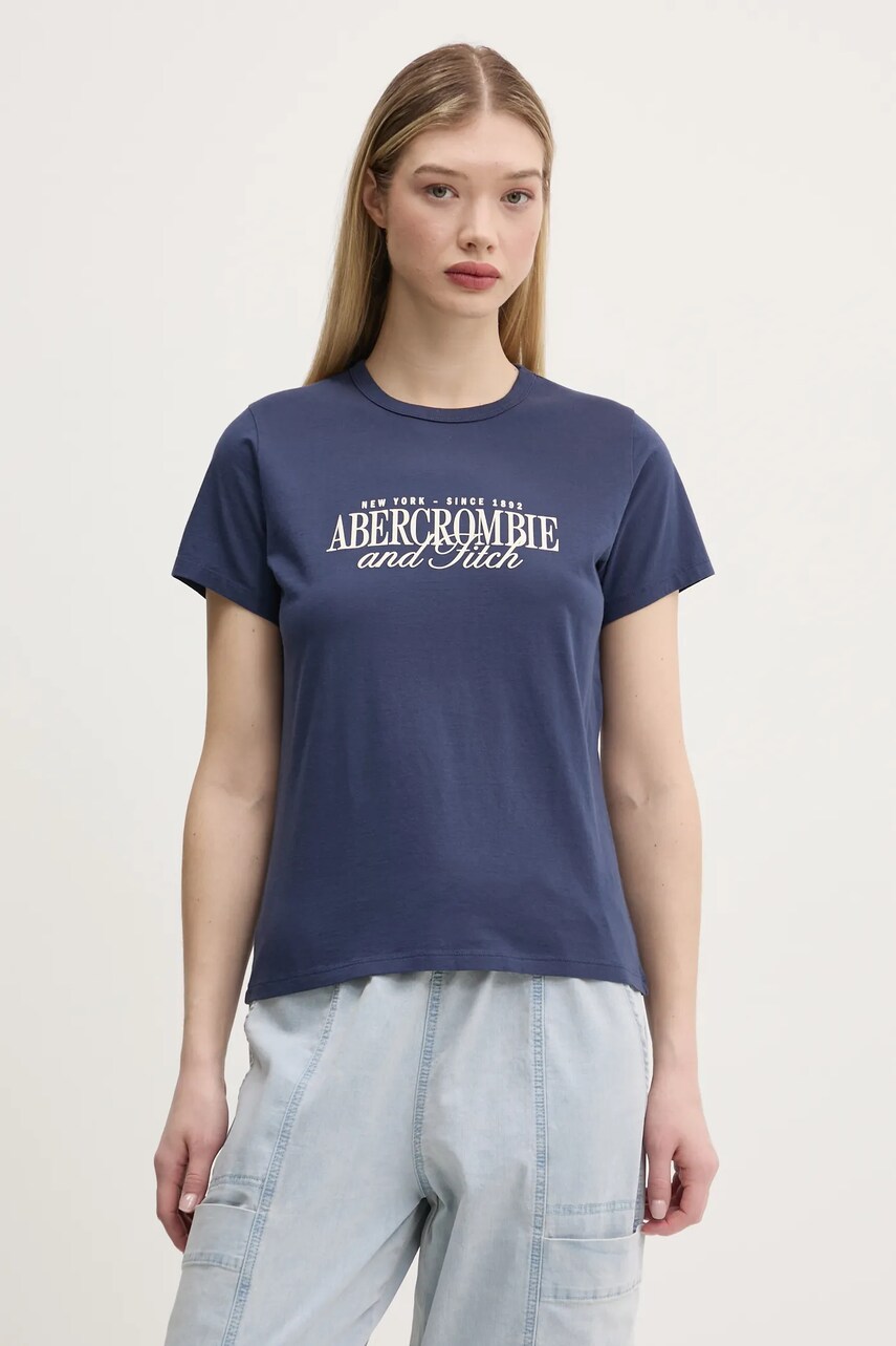 Abercrombie & Fitch tricou din bumbac femei, culoarea albastru marin, KI185-5058