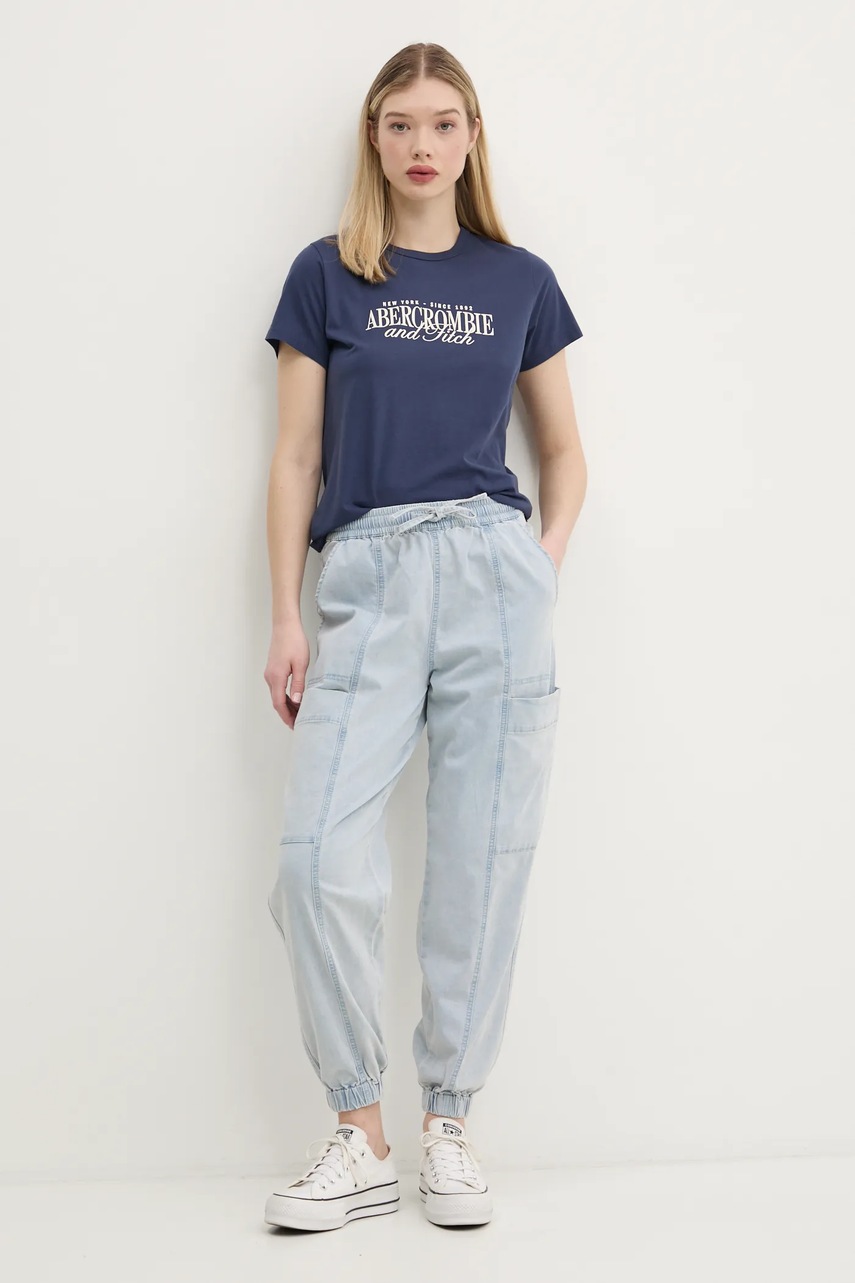 Βαμβακερό μπλουζάκι Abercrombie & Fitch γυναικείο, χρώμα: ναυτικό μπλε, KI185-5058 φωτογραφία