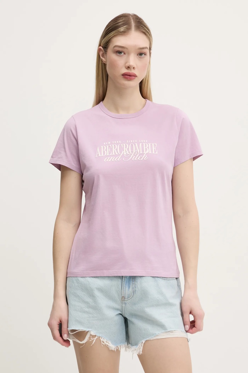 Βαμβακερό μπλουζάκι Abercrombie & Fitch γυναικείο, χρώμα: μοβ, KI185-5058 φωτογραφία