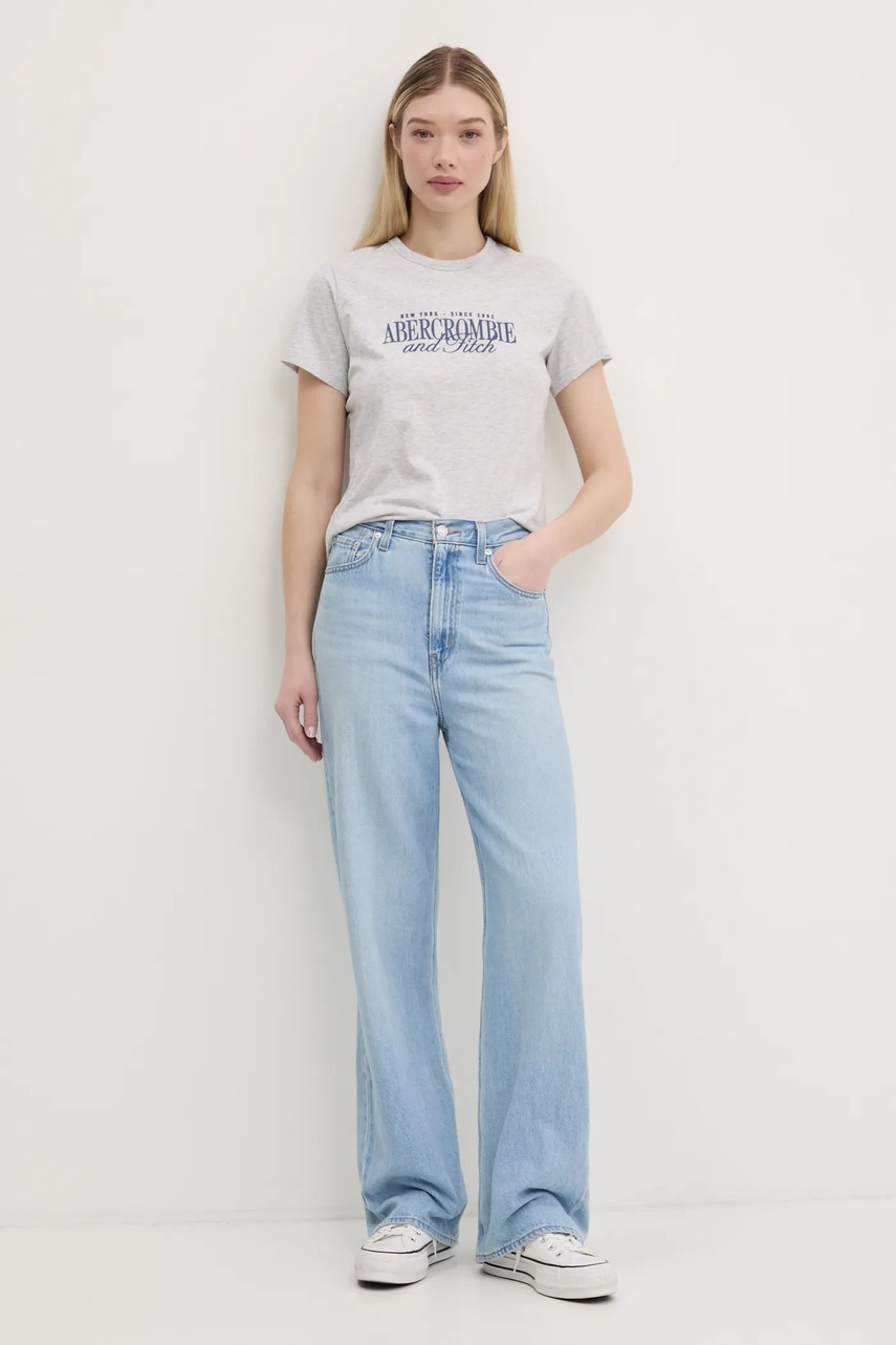 Βαμβακερό μπλουζάκι Abercrombie & Fitch γυναικείο, χρώμα: γκρι, KI185-5058 φωτογραφία