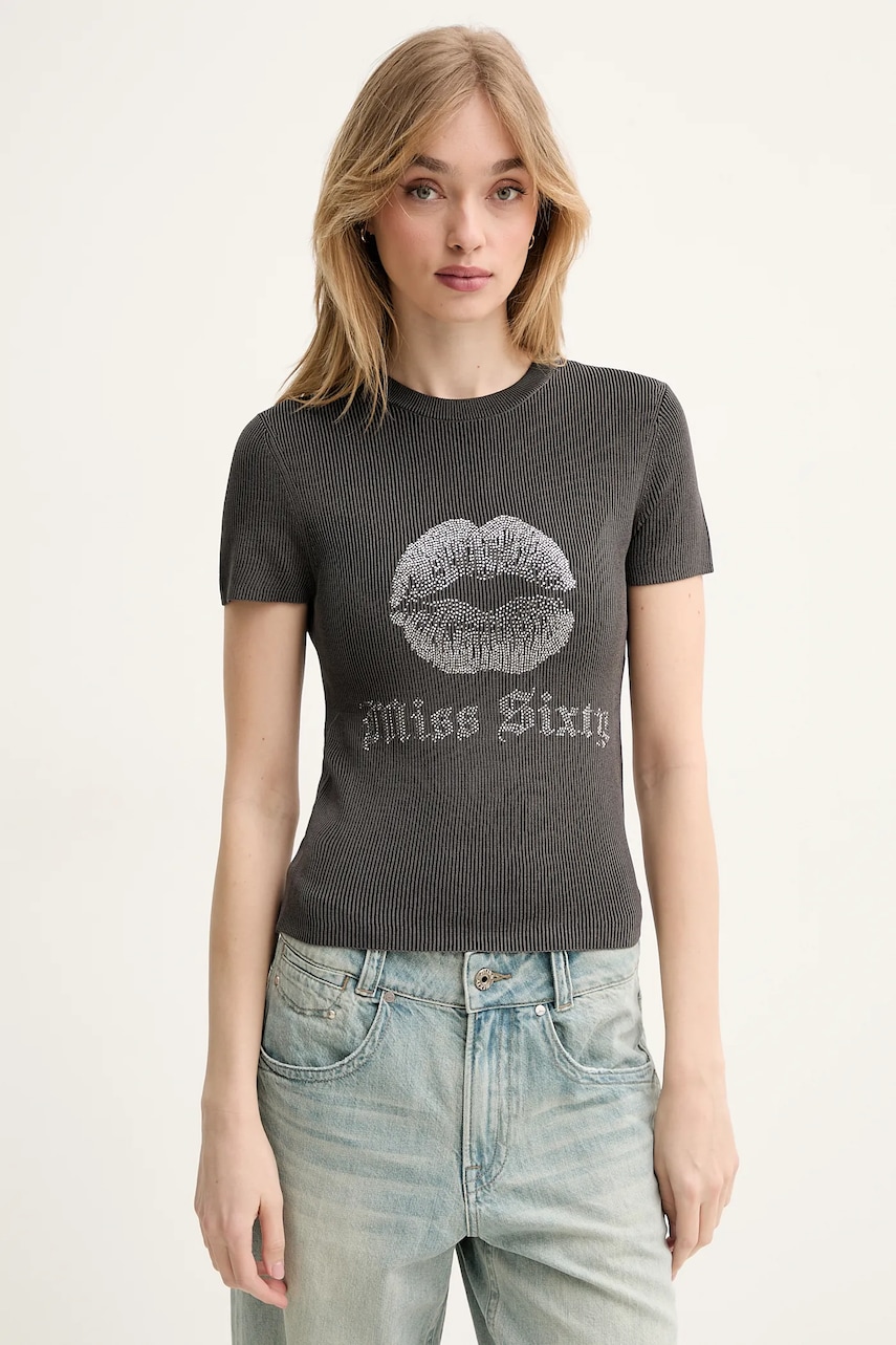Miss Sixty tricou din amestec de mătase femei, culoarea gri, 6S1RJ23100