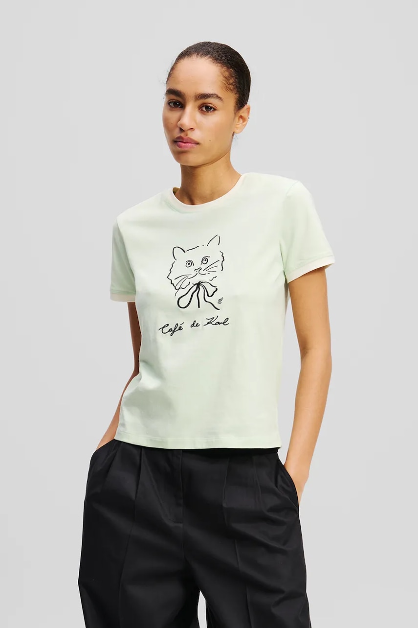 Karl Lagerfeld tricou din bumbac femei, culoarea bej, A2W17086