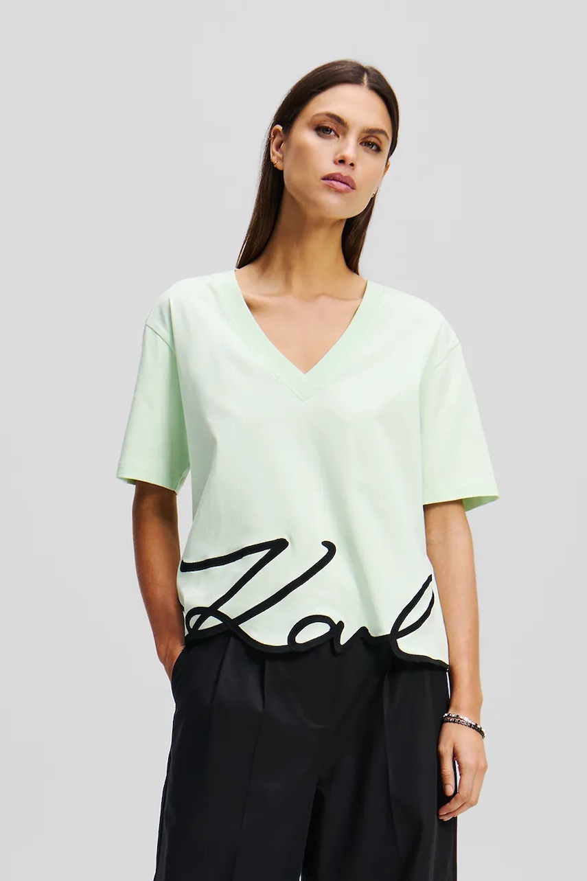 Karl Lagerfeld tricou din bumbac femei, culoarea verde, A2W17104