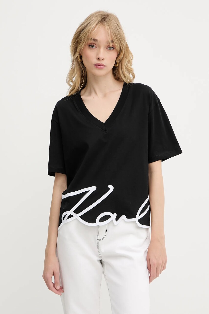 Karl Lagerfeld tricou din bumbac femei, culoarea negru, A2W17104