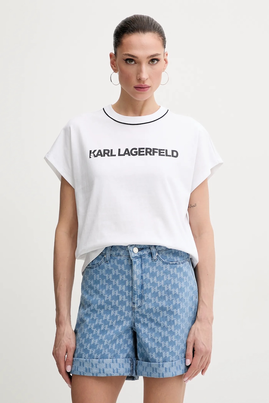 Karl Lagerfeld tricou din bumbac femei, culoarea alb, A2W17109