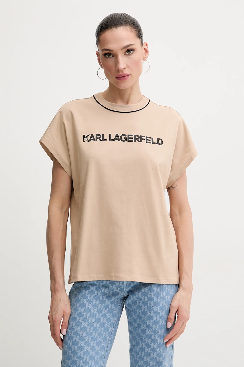 Karl Lagerfeld tricou din bumbac femei, culoarea bej, A2W17109
