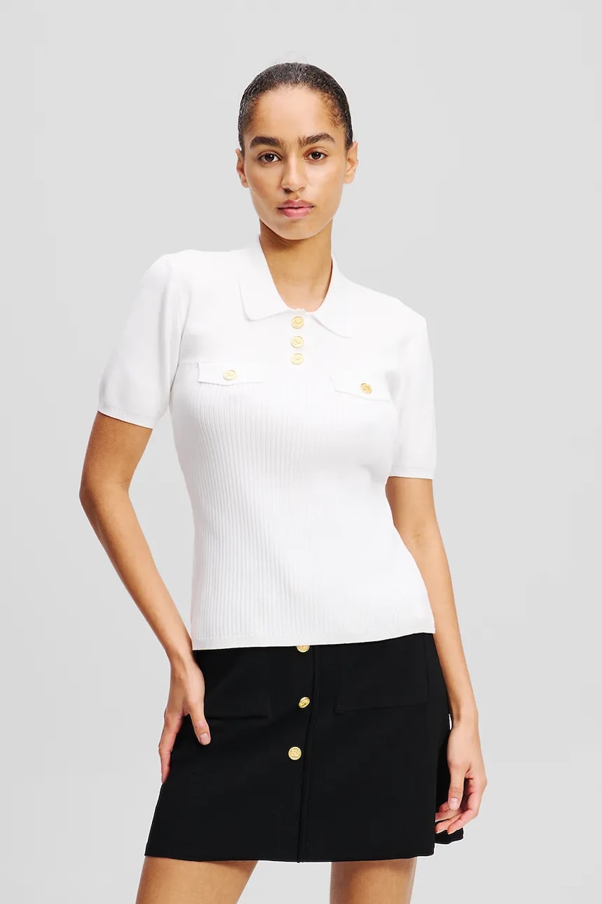Karl Lagerfeld tricou polo femei, culoarea alb, A2W18027 Karl Lagerfeld tricou polo femei, culoarea alb, A2W18027
