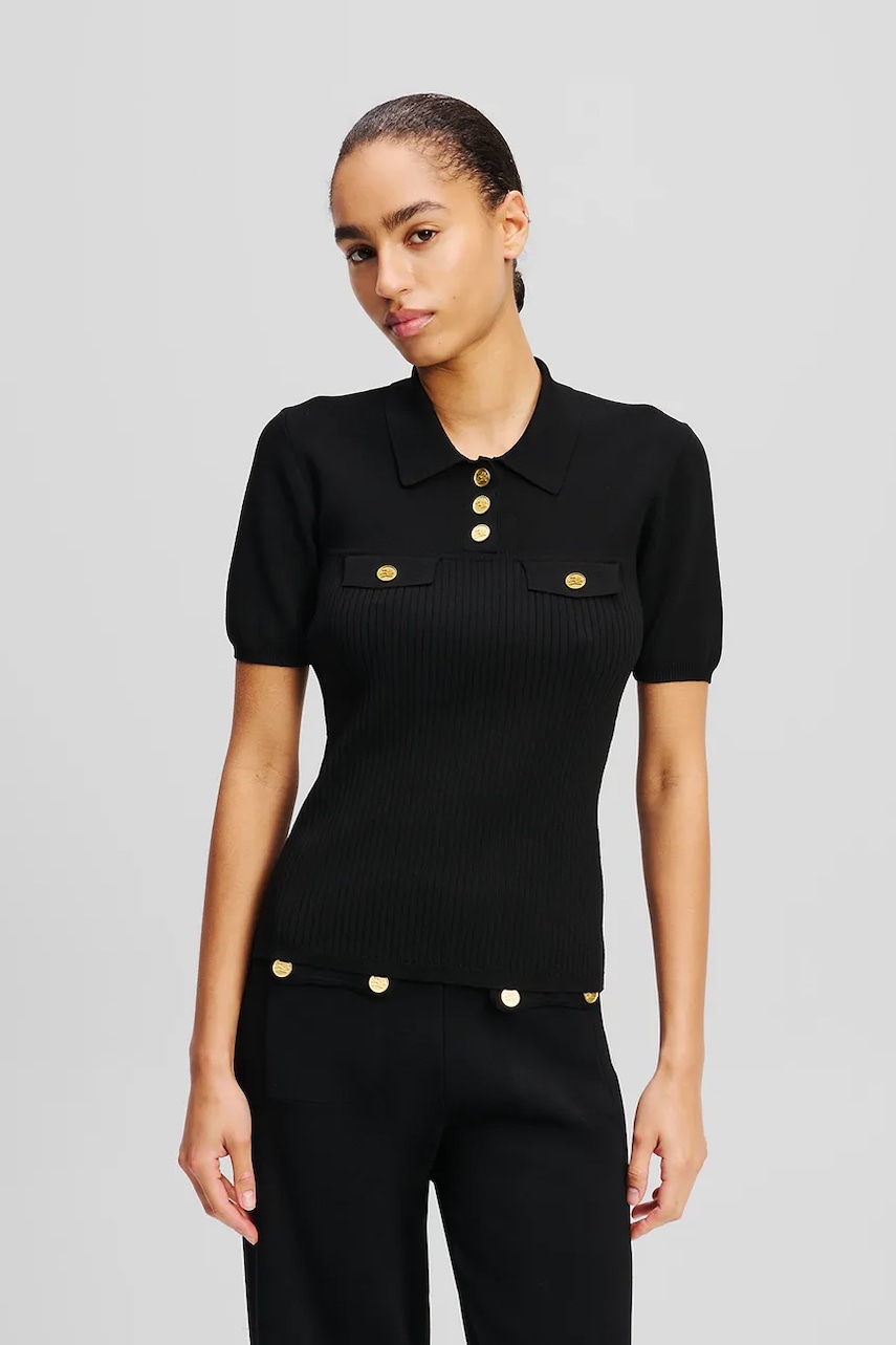 Karl Lagerfeld tricou polo femei, culoarea negru, A2W18027