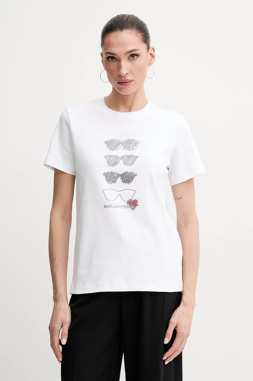 Karl Lagerfeld tricou din bumbac femei, culoarea alb, A2W17103