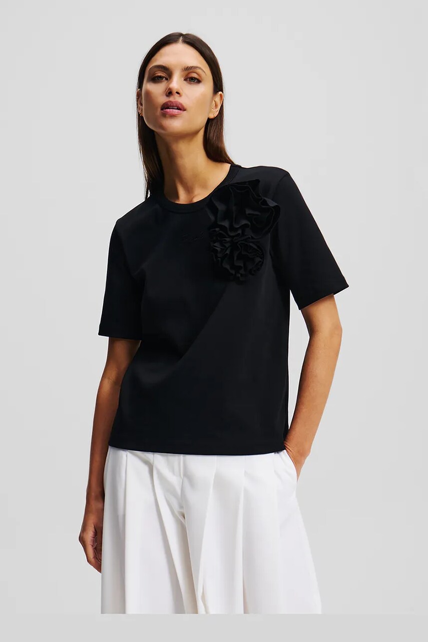 Karl Lagerfeld tricou din bumbac femei, culoarea negru, A2W17110
