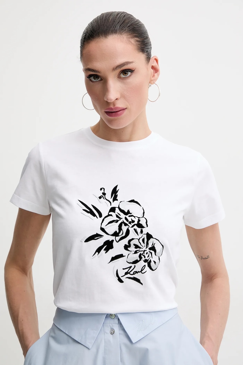Karl Lagerfeld tricou din bumbac femei, culoarea alb, A2W17058 Karl Lagerfeld tricou din bumbac femei, culoarea alb, A2W17058