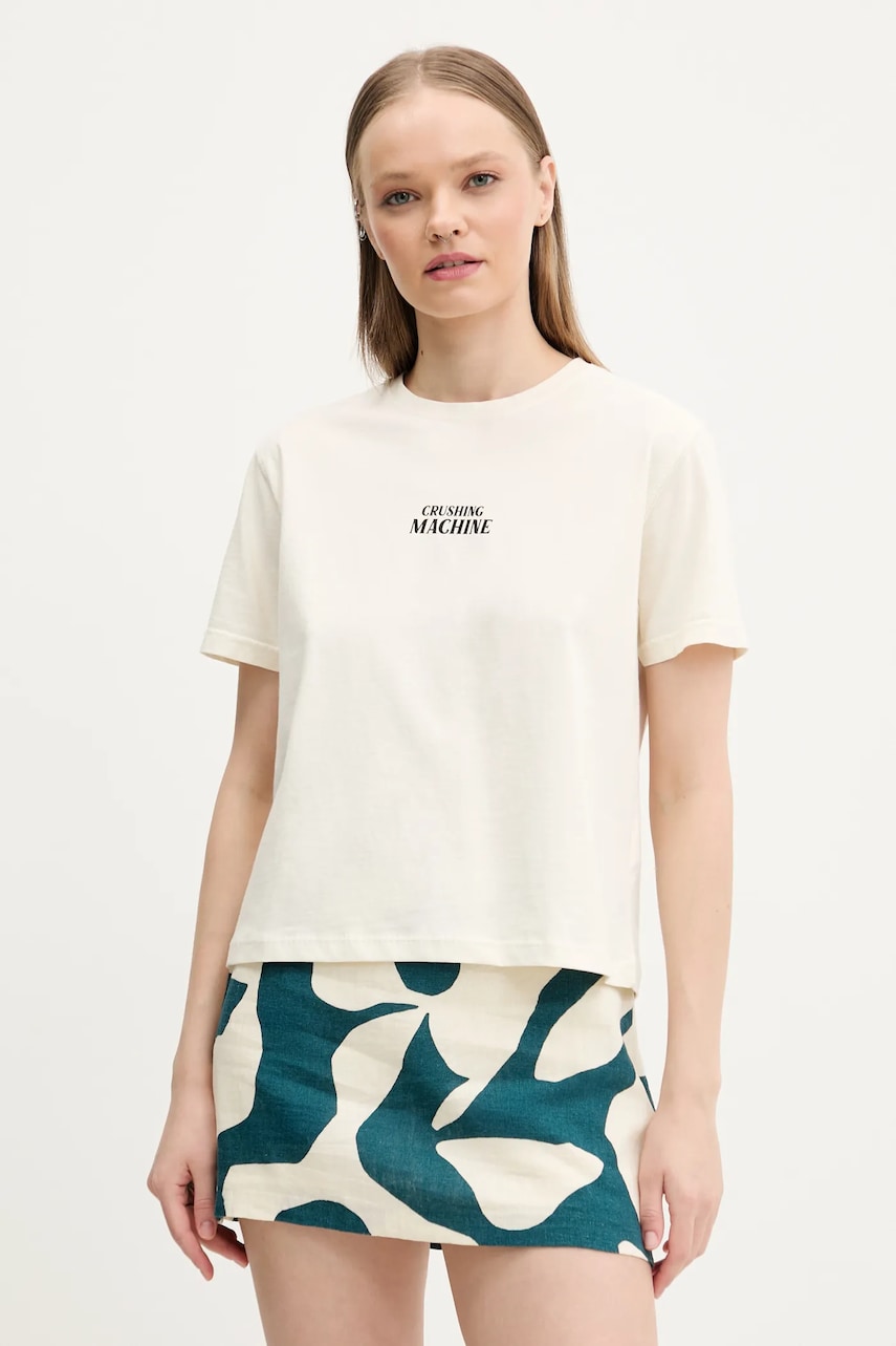 Kaotiko tricou din bumbac femei, culoarea bej, AQ019-01-M002 Kaotiko tricou din bumbac femei, culoarea bej, AQ019-01-M002