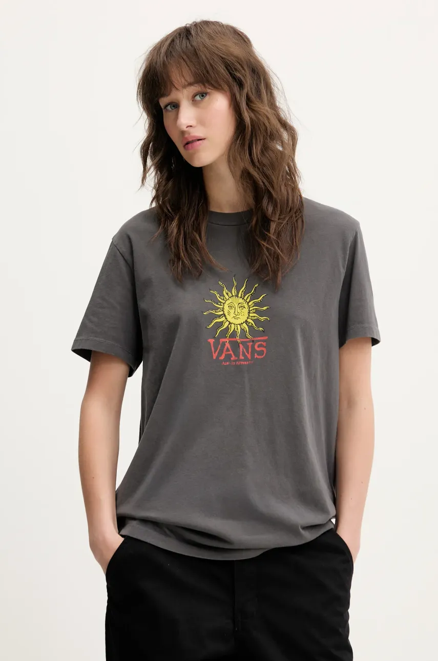 Vans tricou din bumbac culoarea gri, VN000NXA1O71