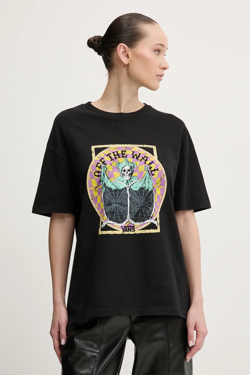 Vans tricou din bumbac femei, culoarea negru, VN000NXFBLK1 Vans tricou din bumbac femei, culoarea negru, VN000NXFBLK1