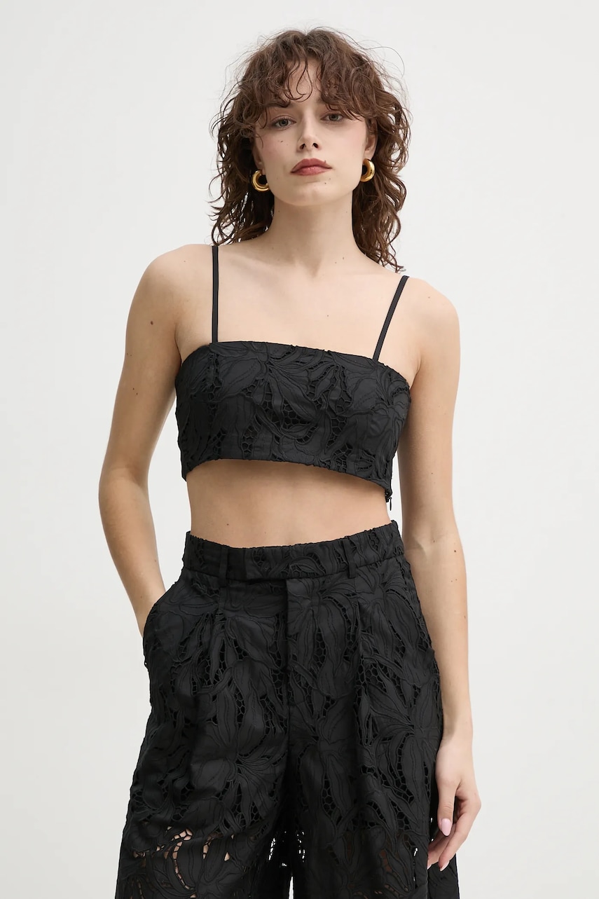 ISABELLE BLANCHE top din bumbac femei, culoarea negru, neted, IS25SS-C177-T020 ISABELLE BLANCHE top din bumbac femei, culoarea negru, neted, IS25SS-C177-T020