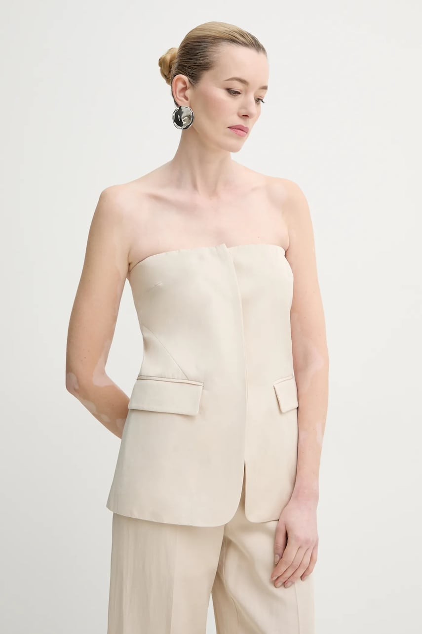 ISABELLE BLANCHE bluza femei, culoarea bej, neted, IS25SS-C051-T004 ISABELLE BLANCHE bluza femei, culoarea bej, neted, IS25SS-C051-T004