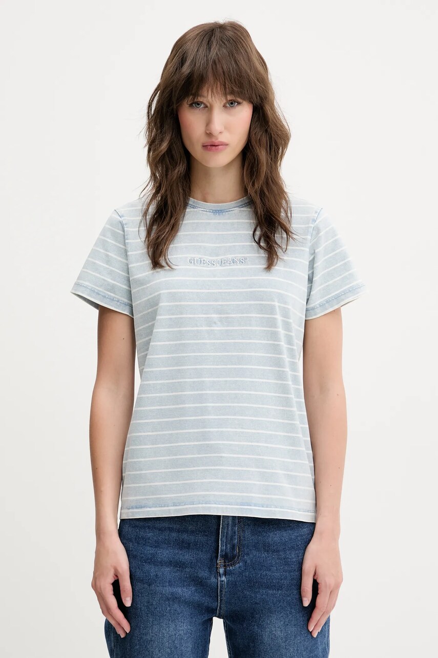 Levně Tričko Guess Jeans dámské, modrá barva, W5GI16 KCTF1