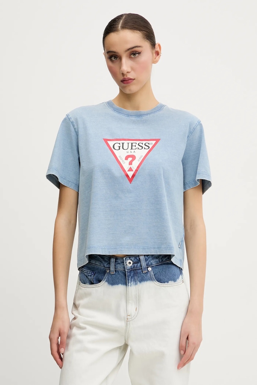 Levně Bavlněné tričko Guess Jeans modrá barva, W5GI20 KCTG1