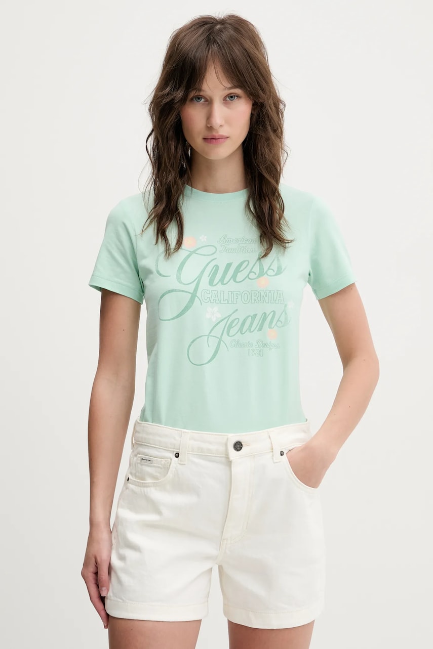 Levně Tričko Guess Jeans zelená barva, W5GI24 J1314