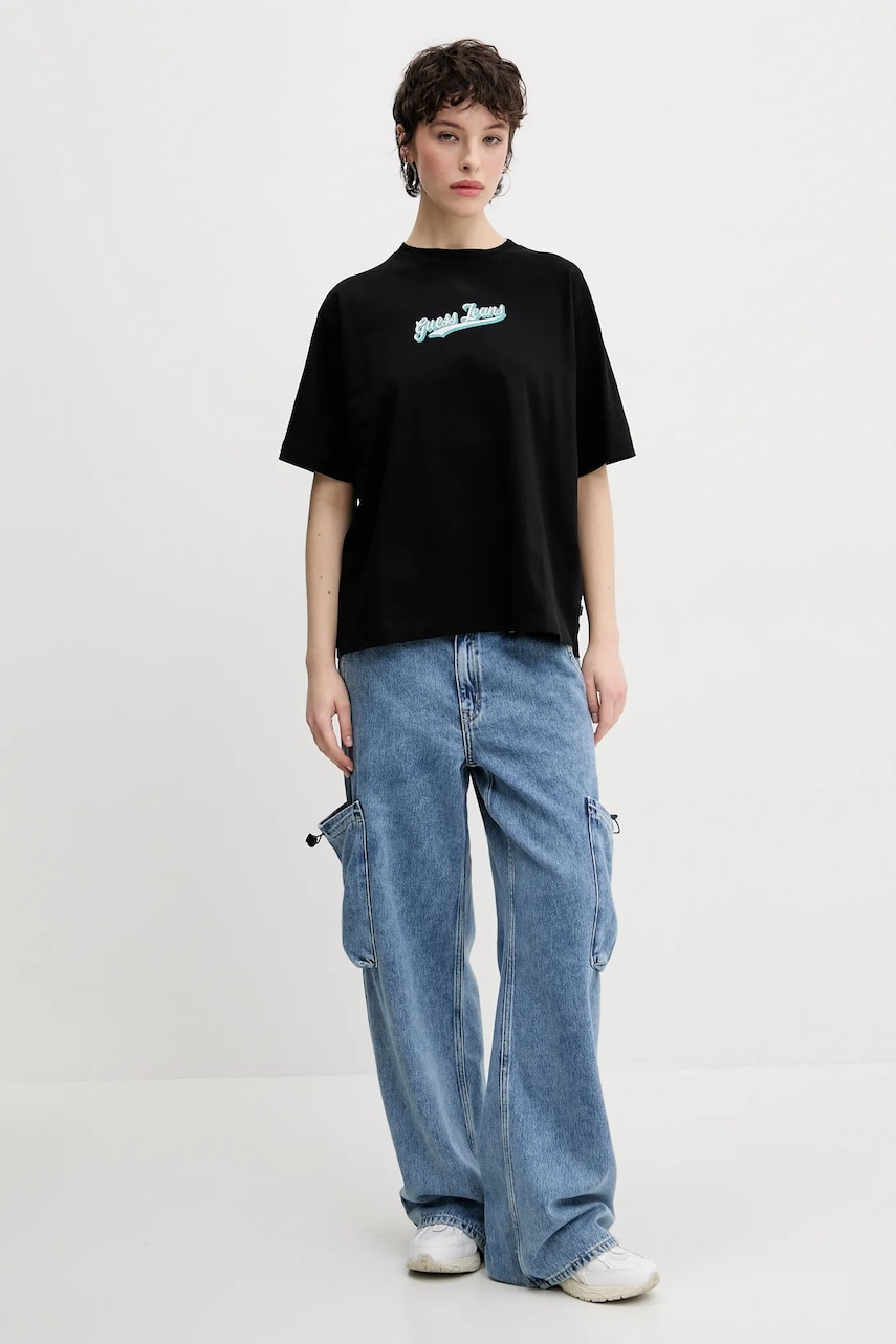 Хлопковая футболка Guess Jeans женская цвет чёрный W5GI29 K8HM0 Хлопковая футболка Guess Jeans женская цвет чёрный W5GI29 K8HM0