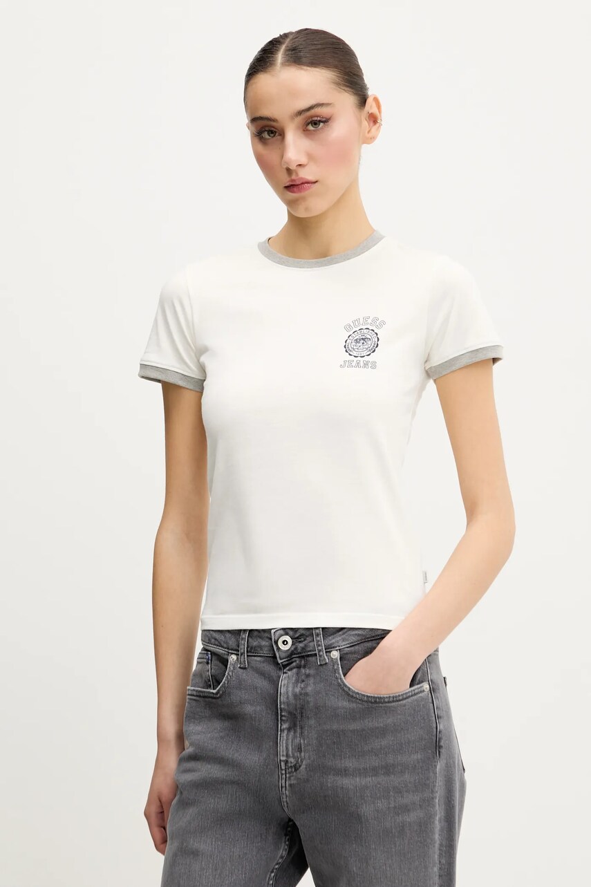 Levně Bavlněné tričko Guess Jeans béžová barva, W5GI35 KCTX1