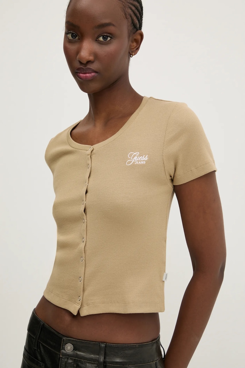 Levně Tričko Guess Jeans zelená barva, W5GP27 KA0H1