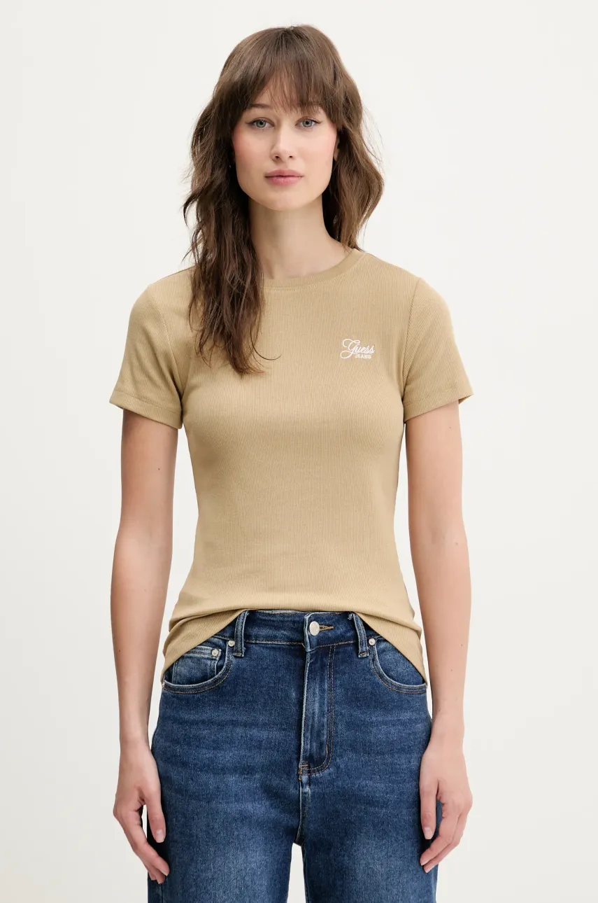 Levně Tričko Guess Jeans zelená barva, W5GP62 KA0H1
