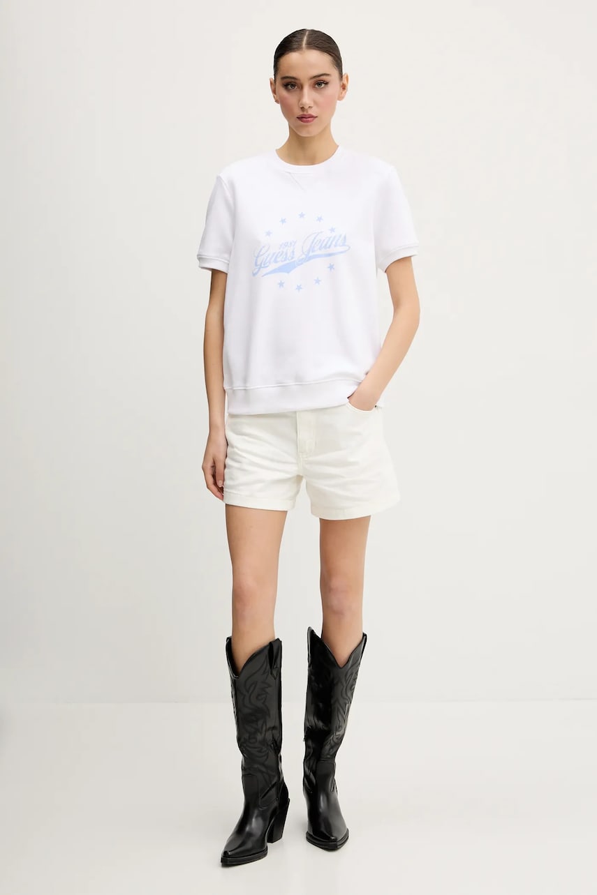 Хлопковая футболка Guess Jeans женская цвет белый W5GQ36 K68I4 Хлопковая футболка Guess Jeans женская цвет белый W5GQ36 K68I4