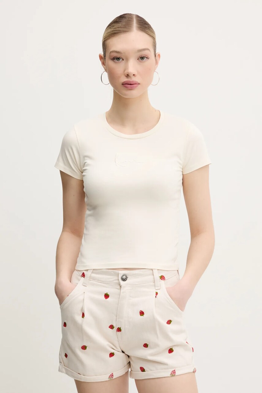 Karl Kani tricou femei, culoarea bej, 61300113