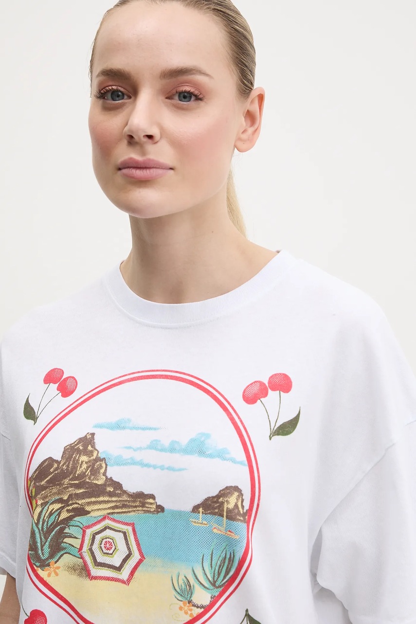 Βαμβακερό μπλουζάκι Rip Curl COVE HERITAGE γυναικείο, χρώμα: άσπρο, 0FLWTE φωτογραφία