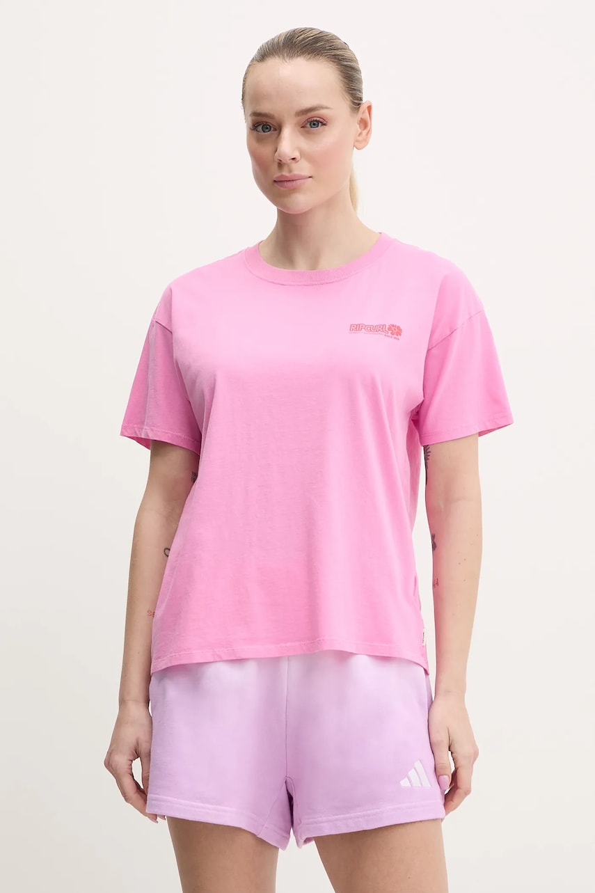 Rip Curl tricou din bumbac femei, culoarea roz, 0FZWTE