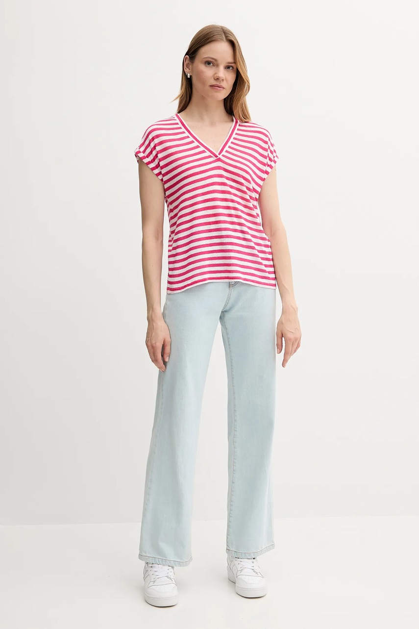 Футболка с примесью льна United Colors of Benetton цвет розовый 38O0D10A8