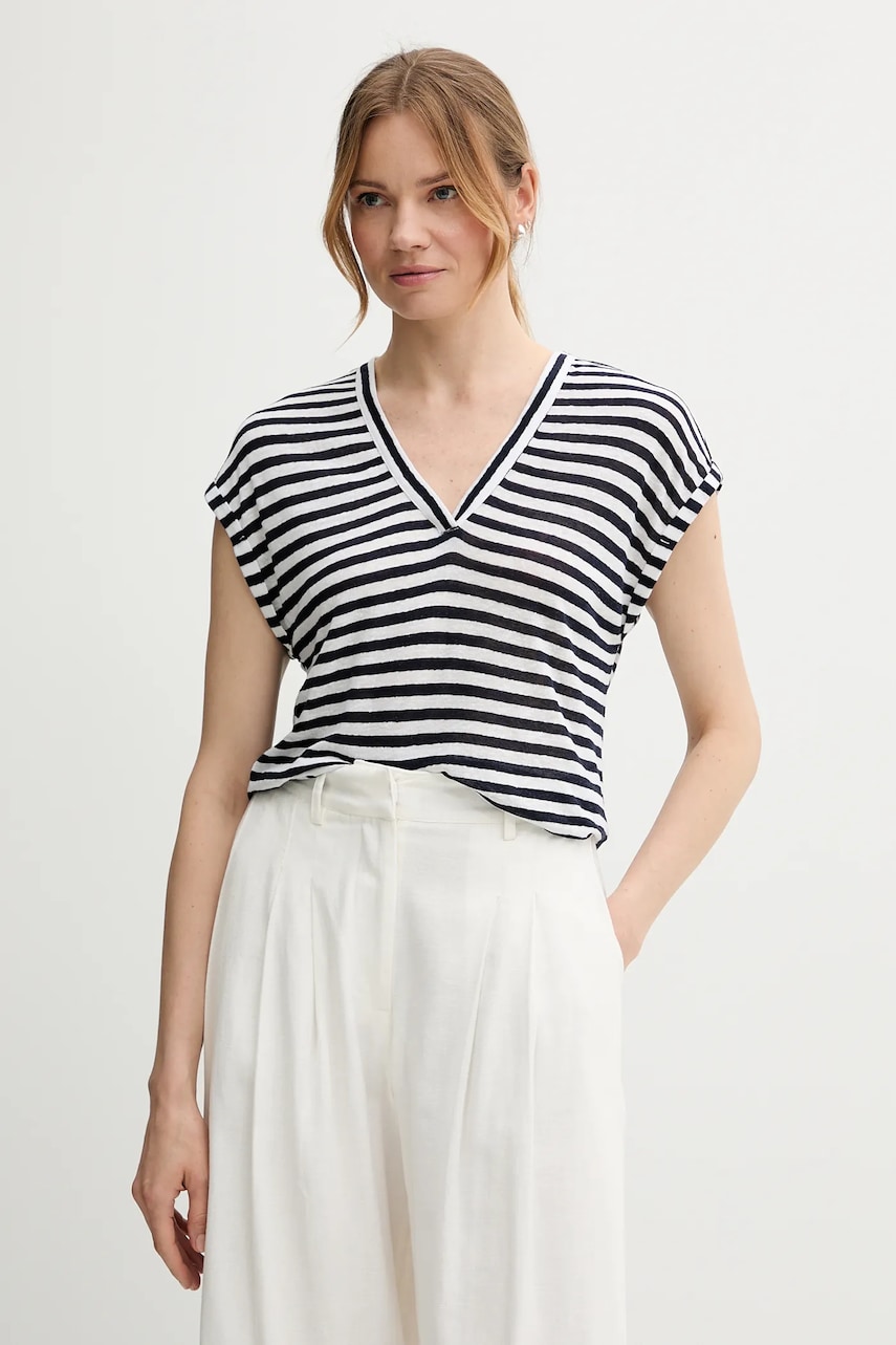 United Colors of Benetton tricou din amestec de in culoarea bleumarin, 38O0D10A8