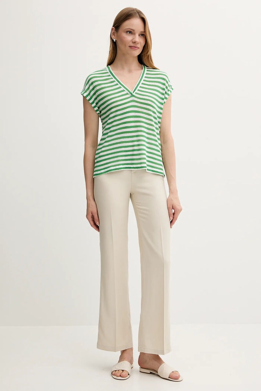 Футболка с примесью льна United Colors of Benetton цвет зелёный 38O0D10A8