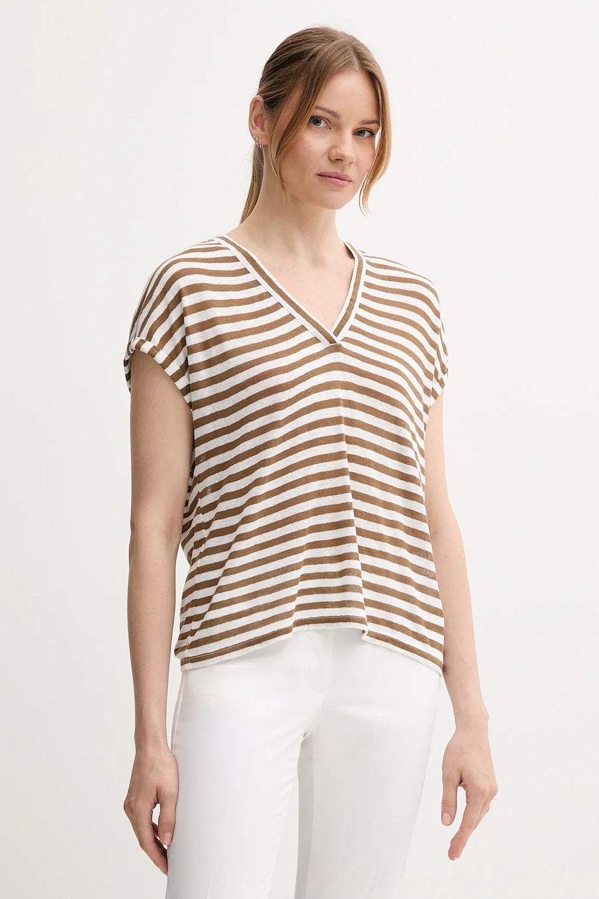 United Colors of Benetton tricou din amestec de in culoarea maro, 38O0D10A8