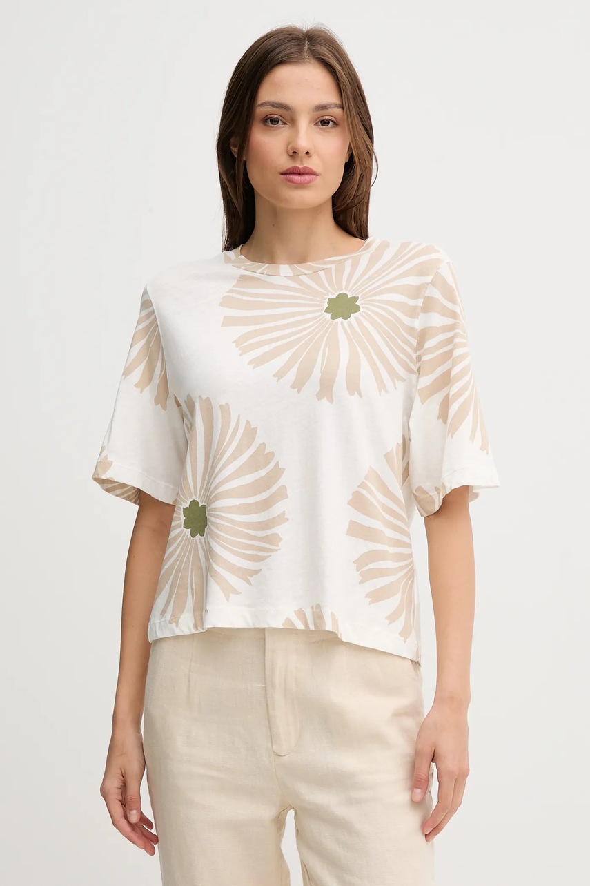 United Colors of Benetton tricou din amestec de in culoarea bej, 3ZJYD1047