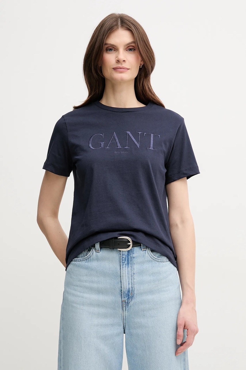 Gant tricou din bumbac femei, culoarea albastru marin, 4200502