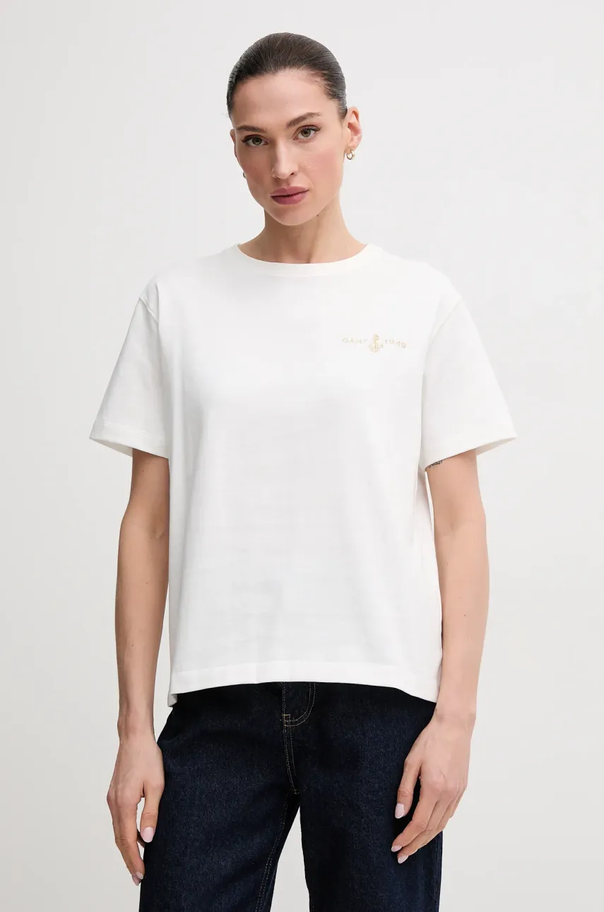 Gant tricou din bumbac femei, culoarea alb, 4200573