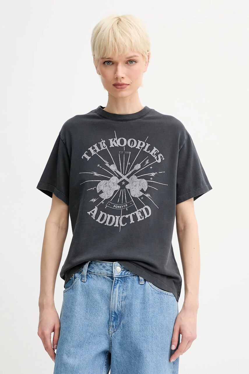 The Kooples tricou din bumbac culoarea gri, FTSC30042K