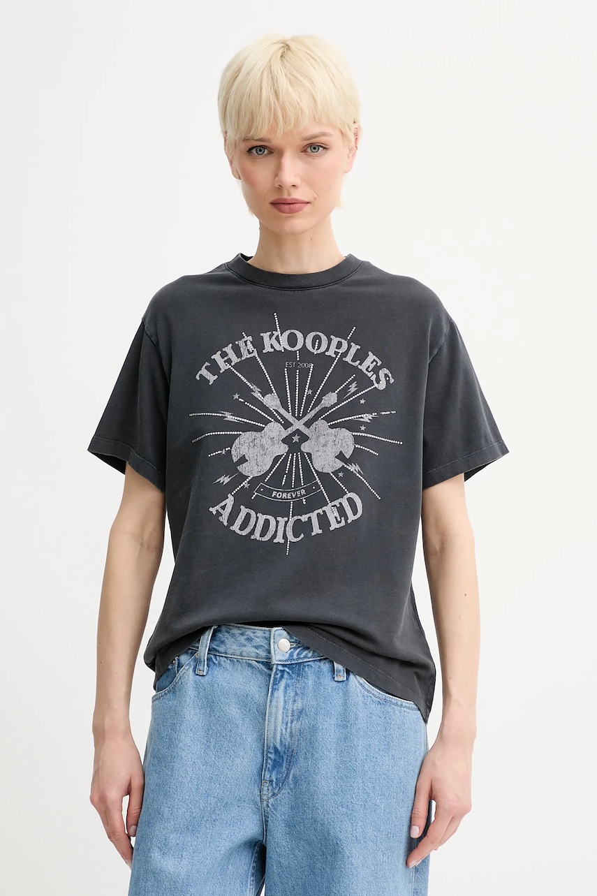 The Kooples tricou din bumbac culoarea gri, FTSC30042K