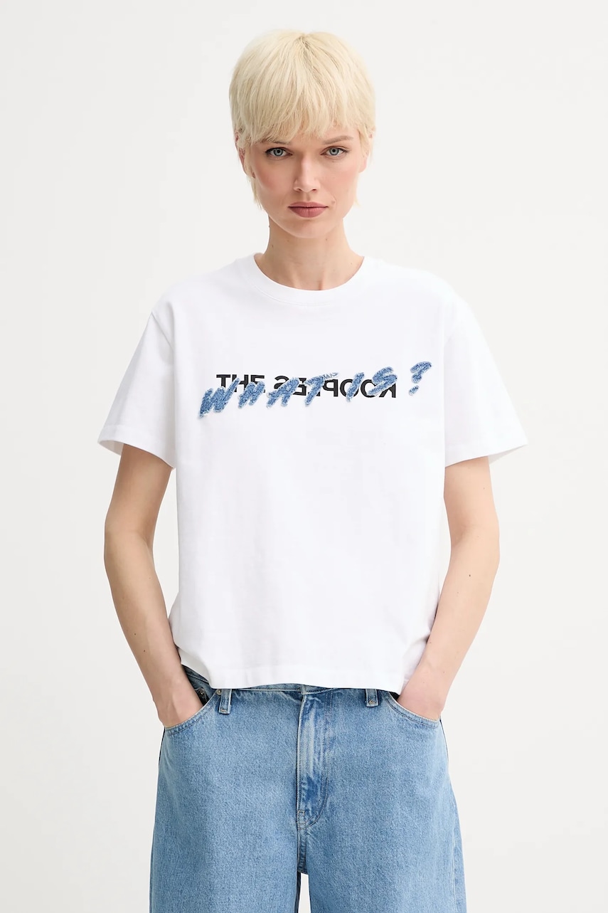 The Kooples tricou din bumbac culoarea alb, FTSC30049K
