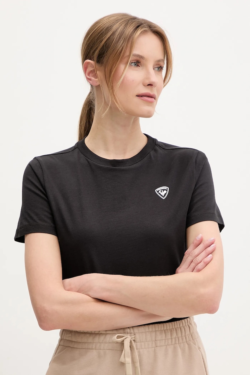 Rossignol tricou din bumbac TRAYE femei, culoarea negru, RLNWY12 Rossignol tricou din bumbac TRAYE femei, culoarea negru, RLNWY12