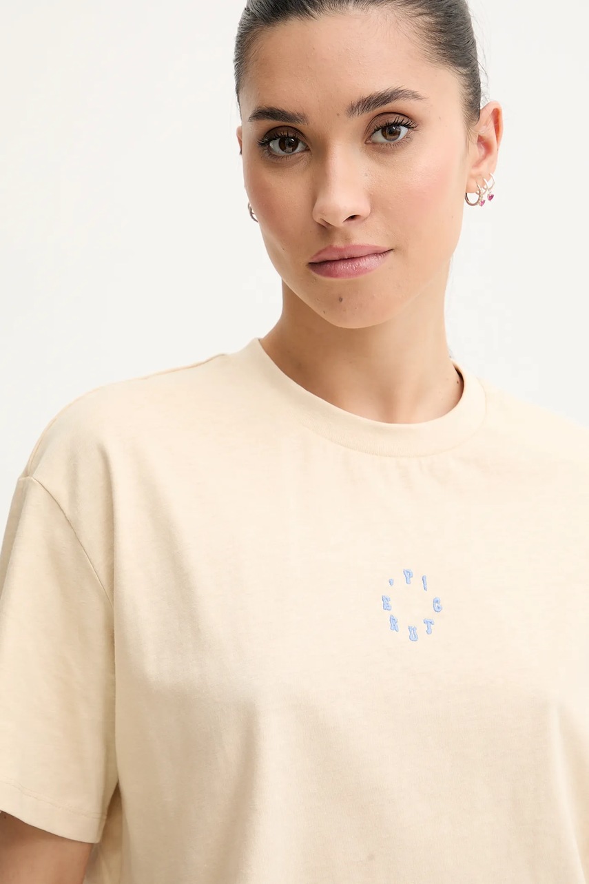 Μπλουζάκι με λινό μείγμα Picture Hampy χρώμα: μπεζ, WTS0570 φωτογραφία