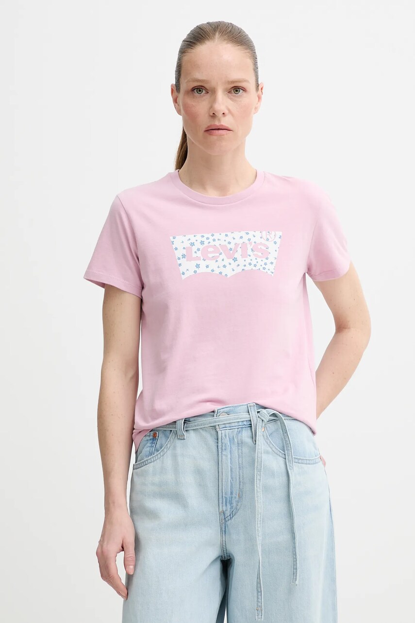 Levně Bavlněné tričko Levi's THE PERFECT TEE dámské, růžová barva, 17369