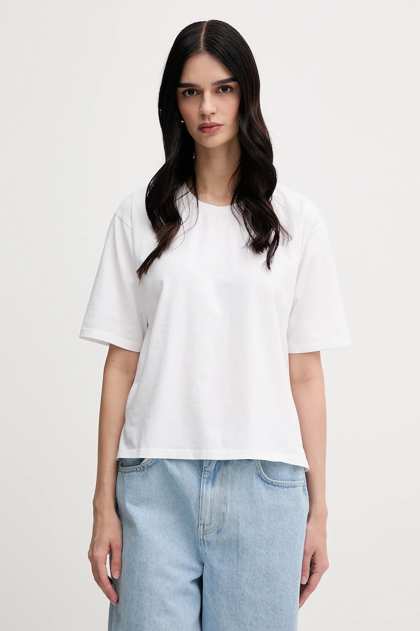 Sisley tricou din bumbac culoarea bej, 3F1QL107K