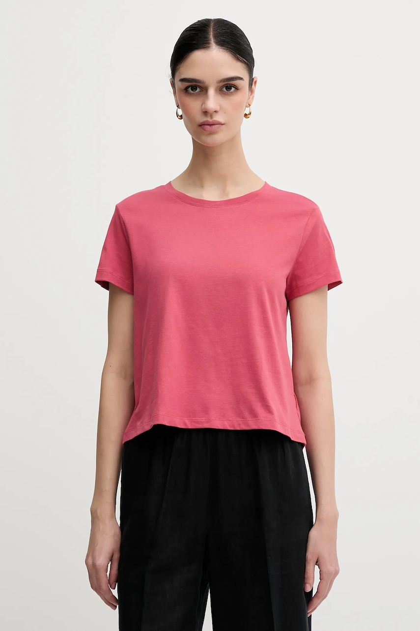 Levně Bavlněné tričko Sisley dámské, růžová barva, 3I1XL107A