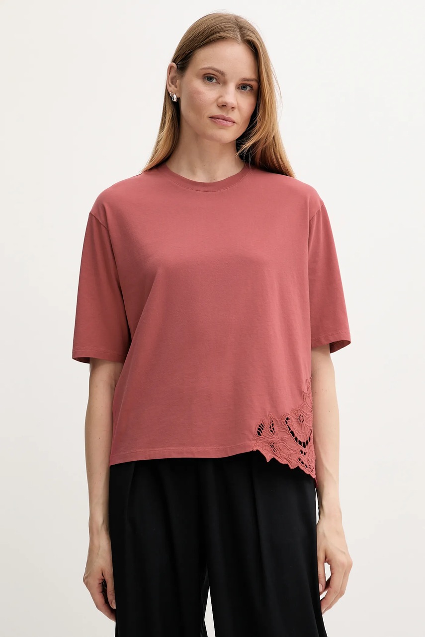 Sisley tricou din bumbac culoarea roz, 3F1QL107M