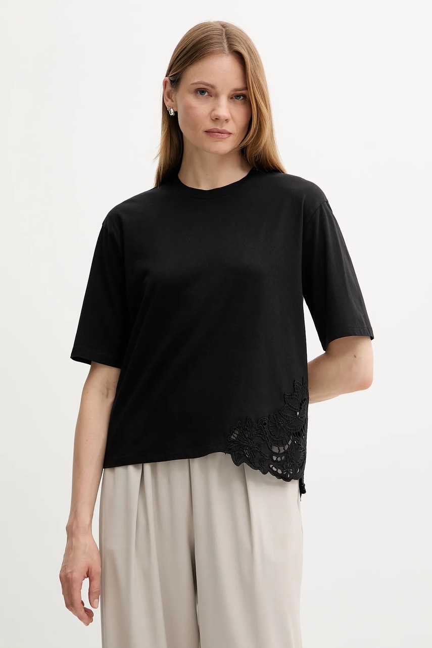 Sisley tricou din bumbac culoarea negru, 3F1QL107M