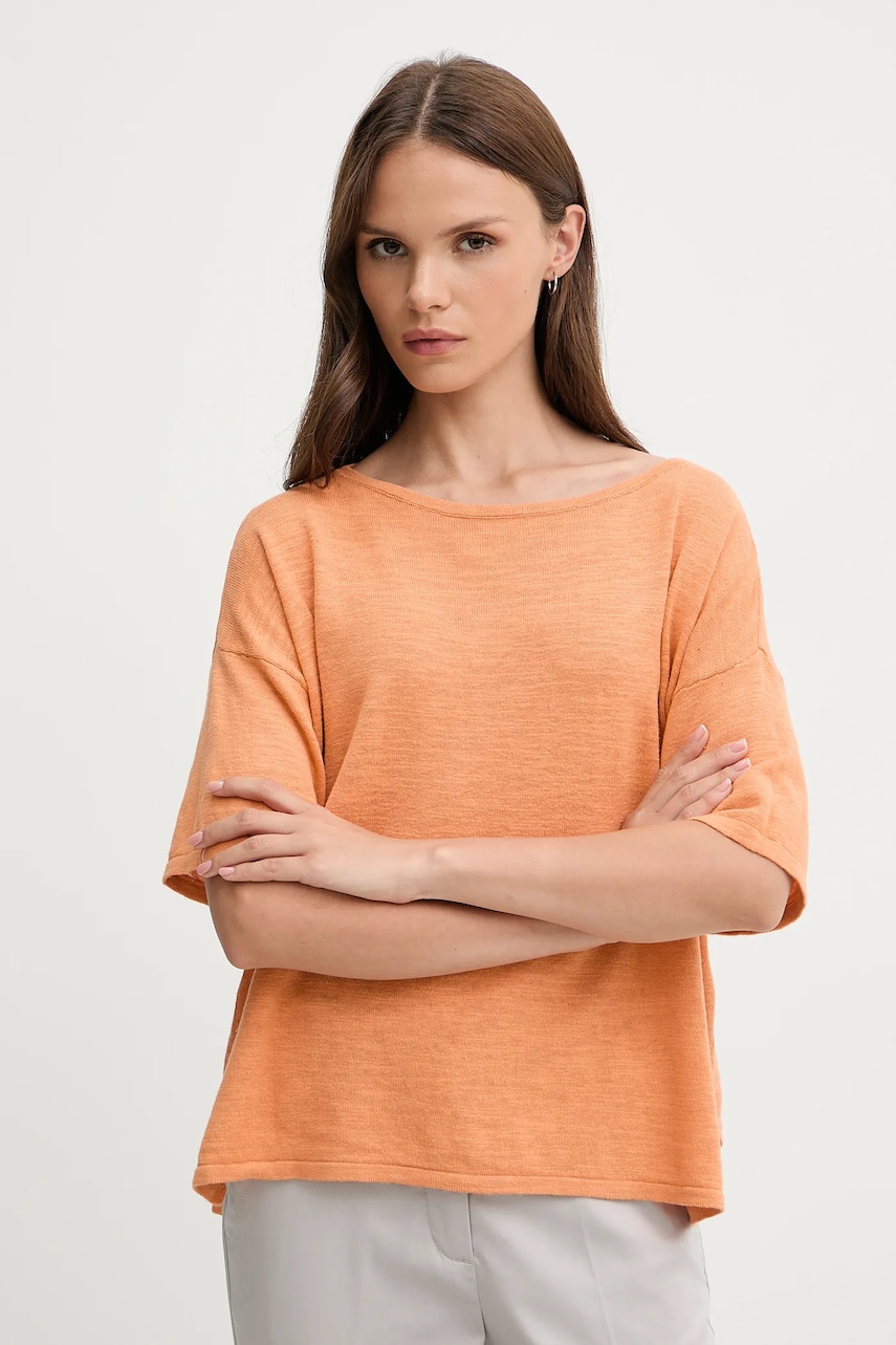 Sisley tricou din amestec de in culoarea portocaliu, 105GM106H